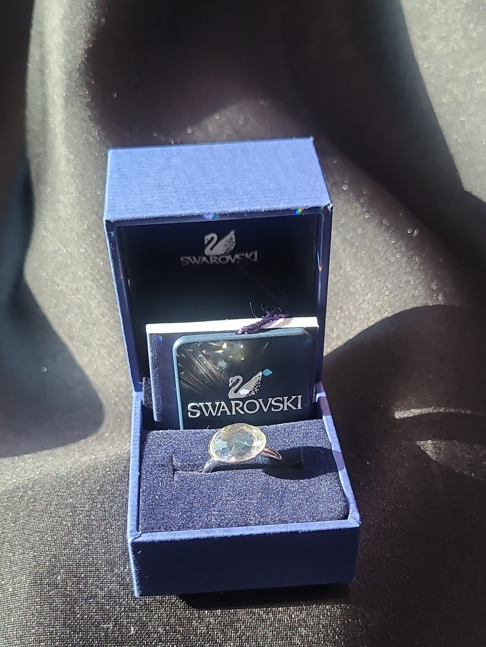 Swarovski Marie Small White Alabaster Crystal Ring, Rhodium Plated, Size 7